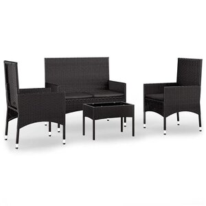 vidaXL Salon de jardin 4 Pièces avec coussins Noir Résine tressée