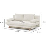 Banquette convertible 3 places TEIJO - Tissu bouclette beige - Coffre de rangement - 187 x 91x 82 cm