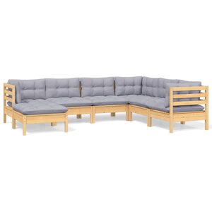 vidaXL Salon de jardin 7 Pièces avec coussins gris bois de pin massif