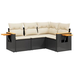 vidaXL Salon de jardin 4 Pièces avec coussins noir résine tressée