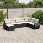 vidaXL Salon de jardin 8 Pièces avec coussins noir résine tressée