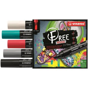 Etui carton 5 marqueurs pointe large FREE acrylic T800C Set 2 'Bold' STABILO