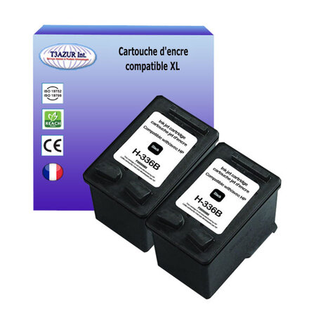 2 Cartouches compatibles avec HP OfficeJet 6304, 6307, 6308, 6310, 6313, 6315, 6318 remplace HP 336 (C9362EE) Noire 18ml - T3AZUR