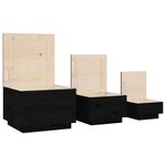 vidaXL Boîtes de rangement et couvercles 3 Pièces Noir Bois massif de pin