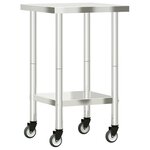 vidaXL Table de travail de cuisine avec roues 55x55x85 cm inox