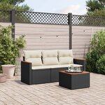 vidaXL Salon de jardin 4 Pièces avec coussins noir résine tressée