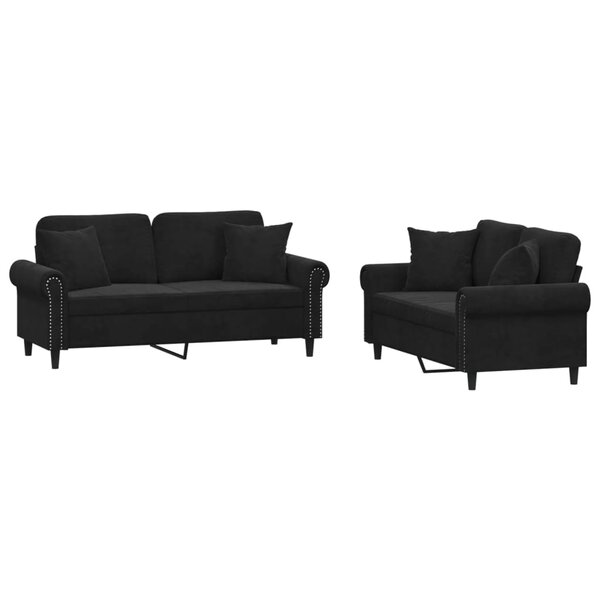 vidaXL Ensemble de canapés 2 Pièces avec coussins noir velours