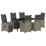vidaXL Ensemble de Salle à Manger de Jardin de 7 Pièces avec Coussins en Gris Poly Rattan