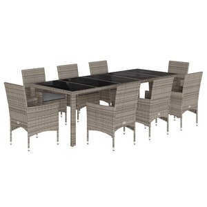 vidaXL Ensemble à manger de jardin et coussins 9 Pièces gris rotin verre