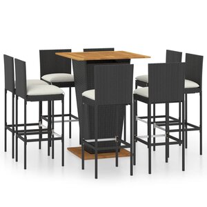 vidaXL Ensemble de bar de jardin 9 Pièces et coussins Résine tressée Noir