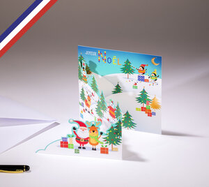 Carte tri-volet fin d'année théâtre d'hiver créée et imprimée en france- joyeux noël- le père noël