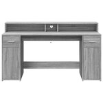 Bureau table poste de travail meuble d'ordinateur informatique étude et lumières LED sonoma 160 x 55 x 91 cm bois ingénierie gris 02_0023809