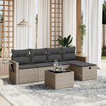 vidaXL Salon de jardin 6 Pièces avec coussins gris résine tressée