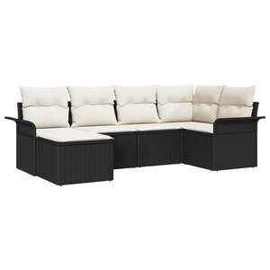 vidaXL Ensemble de canapé de jardin avec coussin 6 Pièces Noir polyrotin