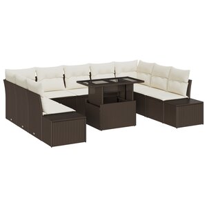vidaXL Ensemble de canapé de jardin en 10 pièces avec coussins marron en poly rotin