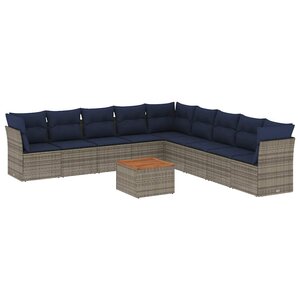 vidaXL Salon de jardin 10 Pièces avec coussins gris résine tressée