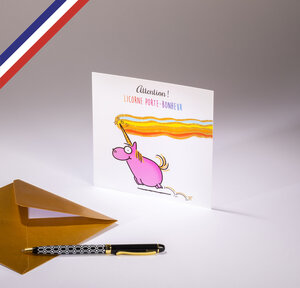 Carte simple  à la folie licornément créée et imprimée en france - licorne porte-bonheur - arc-en-ciel