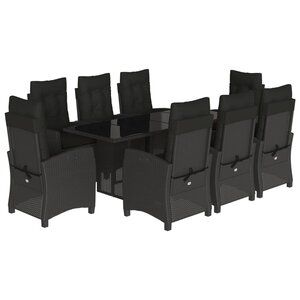 vidaXL Ensemble à manger de jardin 9Pièces coussins noir résine tressée
