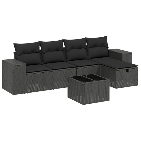 vidaXL Salon de jardin 6 Pièces avec coussins noir résine tressée
