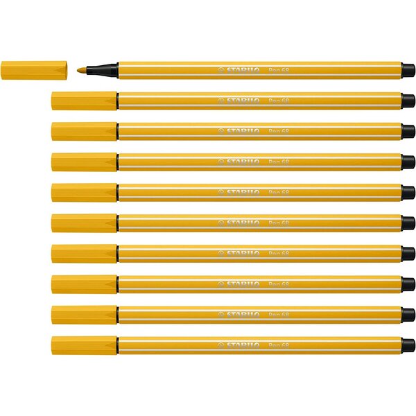 Stylo feutre dessin pen 68  jaune curry x 10 stabilo