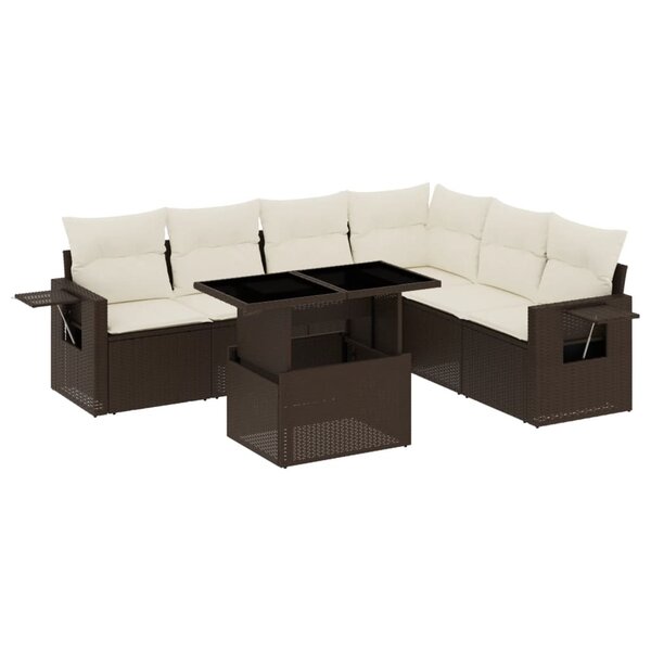 vidaXL Salon de jardin avec coussins 7 Pièces marron résine tressée