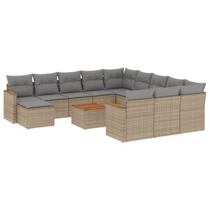 vidaXL Salon de jardin avec coussins 13 Pièces beige résine tressée