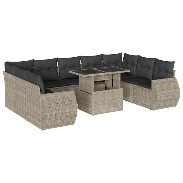 vidaXL Salon de jardin avec coussins 10 Pièces gris clair résine tressée