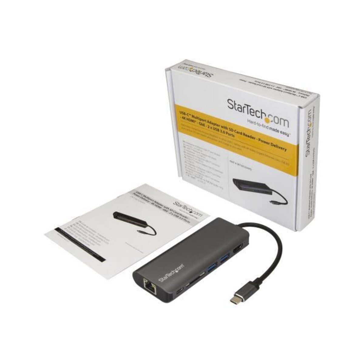 Startech.com adaptateur multiport usb-c - lecteur de carte mémoire sd -  power delivery - hdmi 4k - gbe - 2x usb 3.0 - La Poste