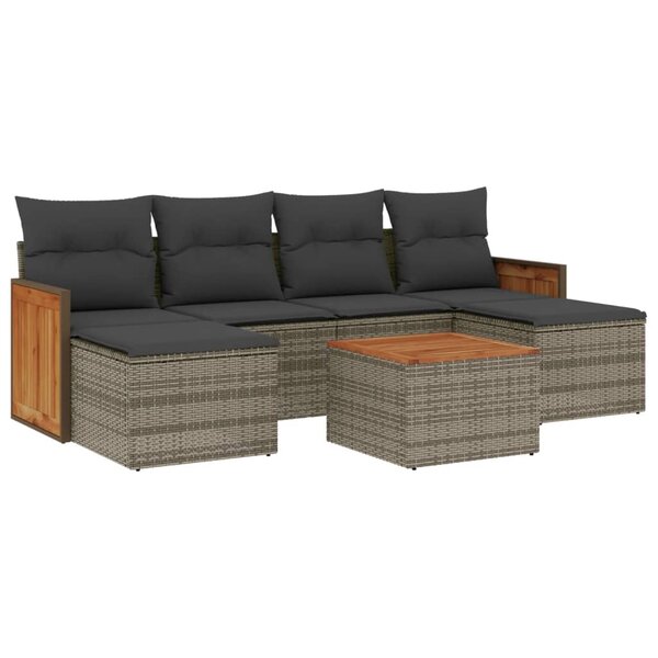 vidaXL Salon de jardin avec coussins 7 Pièces gris résine tressée