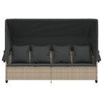 vidaXL Chaise longue avec auvent et coussins gris clair résine tressée