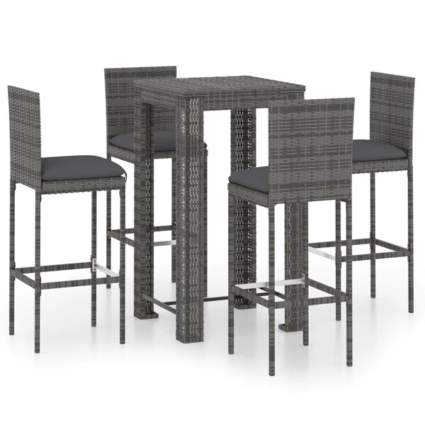 vidaXL Ensemble de bar d'extérieur 5 Pièces coussins Résine tressée Gris