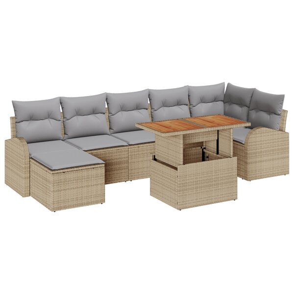 vidaXL Ensemble de salle à manger de jardin de 8 pièces avec coussins beige poly rattan acacia