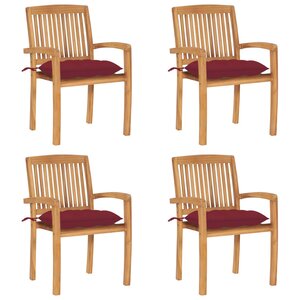 vidaXL Chaises de jardin empilables avec coussins lot de 4 Teck solide