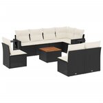vidaXL Salon de jardin 9 Pièces avec coussins noir résine tressée