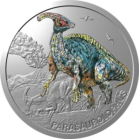 Monnaie en argent 1 dollar g 31.1 (1 oz) millésime 2023 prehistoric world parasaurolophus