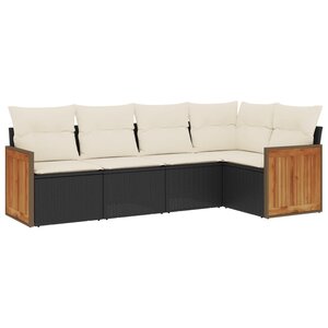vidaXL Salon de jardin 5 Pièces avec coussins noir résine tressée