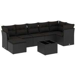 vidaXL Salon de jardin 8 Pièces avec coussins noir résine tressée