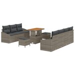 Ensemble de canapés de jardin de 10 pièces avec coussins gris poly rattan acacia