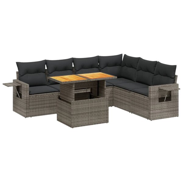 vidaXL Salon de jardin avec coussins 7 Pièces gris résine tressée