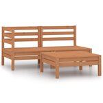 vidaXL Salon de jardin 3 Pièces Bois de pin massif Marron miel