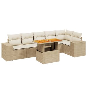 vidaXL Salon de jardin avec coussins 7 Pièces beige résine tressée