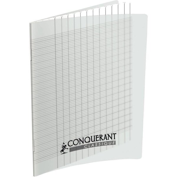 Cahier piqûre 96 pages seyès 2 5 mm 90 g  couverture carte polypropylèe incolore  format 17 x 22 cm CONQUERANT