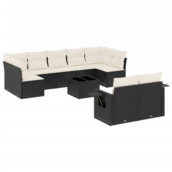 vidaXL Salon de jardin 10 Pièces avec coussins noir résine tressée