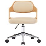 Chaise fauteuil siège pivotante de bureau informatique étude bois courbé et similicuir crème 02_0024095
