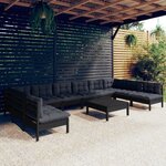 vidaXL Salon de jardin 11 Pièces avec coussins Noir Bois de pin solide