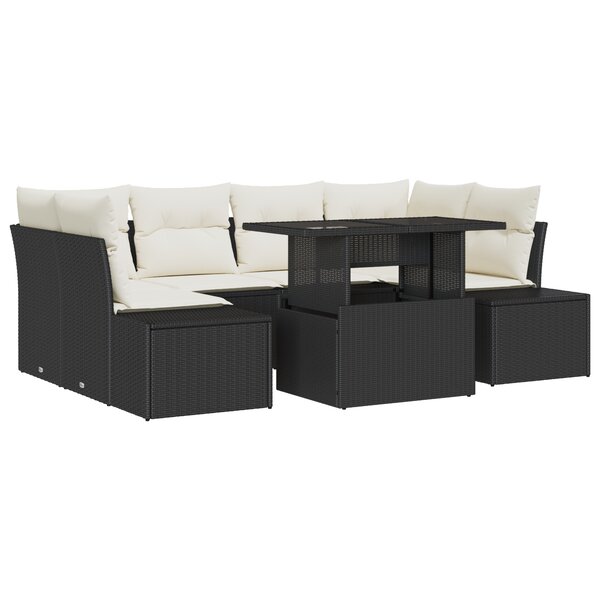 vidaXL Ensemble de Canapé de Jardin 7 Pièces avec Coussins Rattan Noir