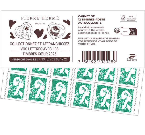 Carnet 12 timbres Marianne de l'avenir - Lettre Verte - Couverture Pierre Hermé Paris