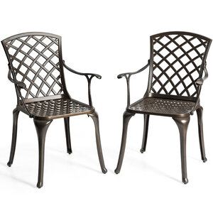 Lot de 2 chaises de salle à manger polyvalentes en fonte d'aluminium dossier/assise ajourés avec accoudoirs supporté 110 kg 20_0004893