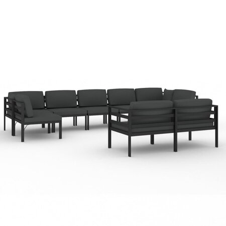 vidaXL Salon de jardin 9 Pièces avec coussins Aluminium Anthracite