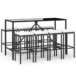 vidaXL Ensemble de bar de jardin 9 Pièces avec coussins noir poly rotin